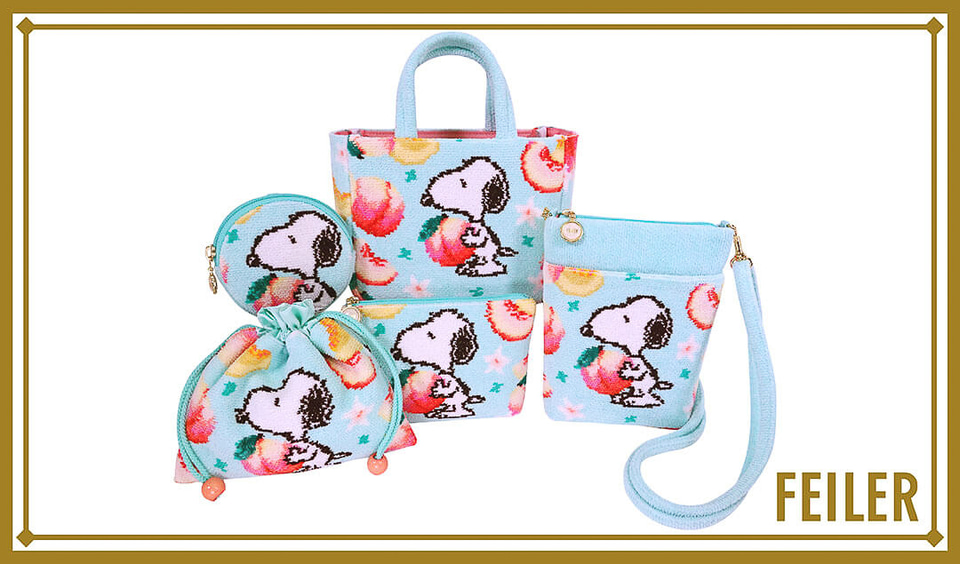 PEANUTS×フェイラー、ピーチを抱いた“スヌーピー”がかわいいハンカチ