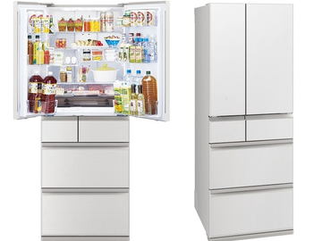 三菱、冷凍庫が真ん中の大容量冷蔵庫。AIで買い物タイミング予測