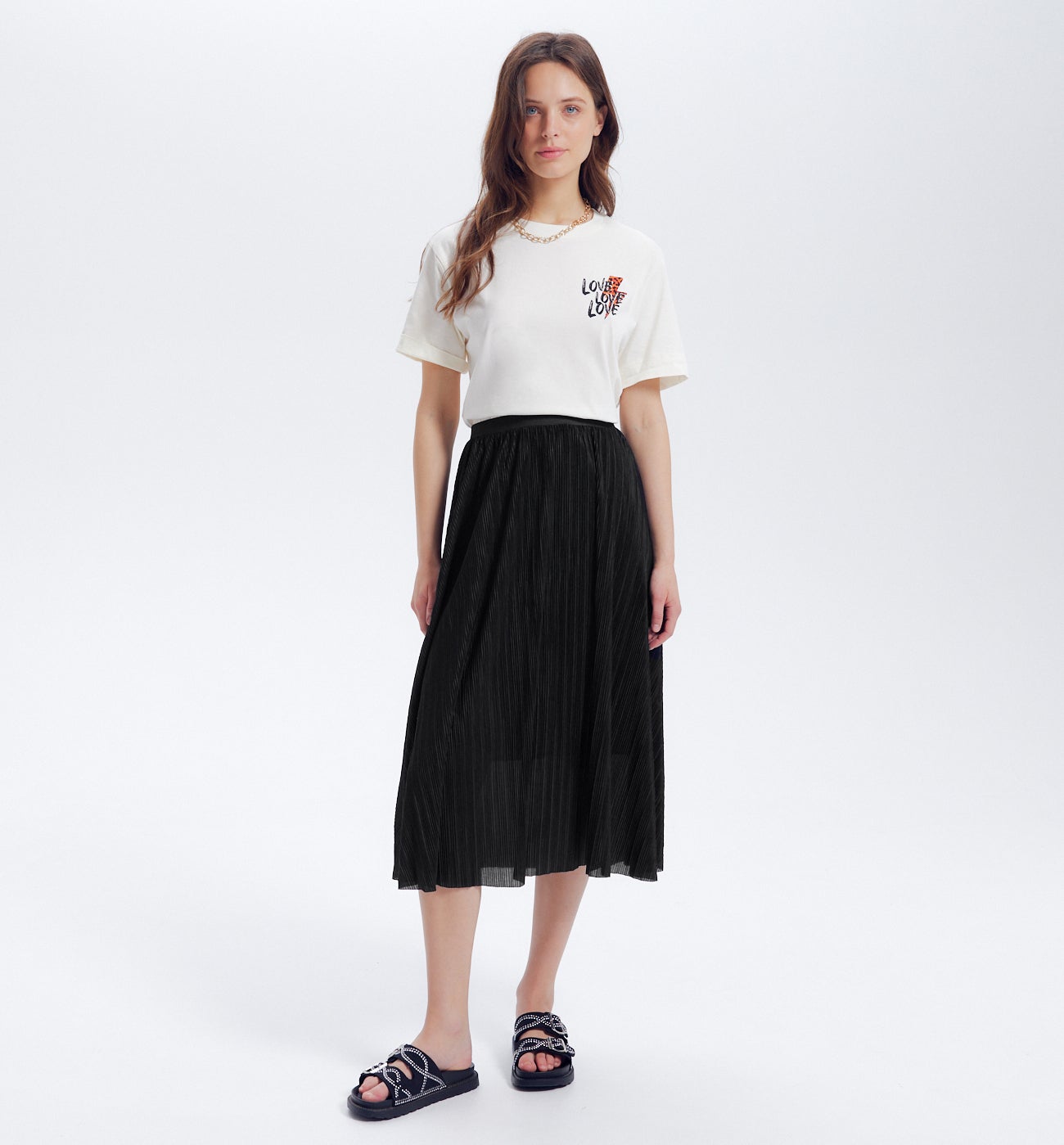 Pleated midi skirt - Black