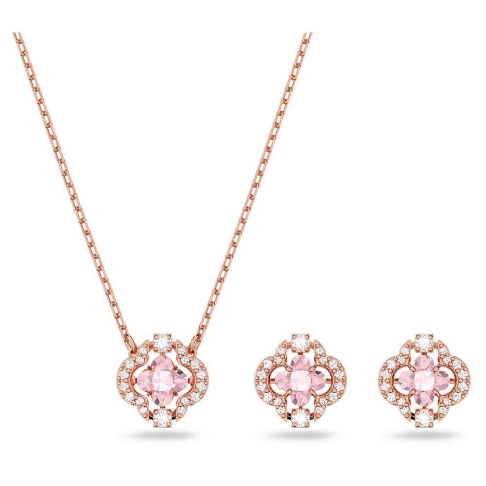 Una set, Mixed cuts, Clover, Pink, Rose gold-tone plated | Swarovski