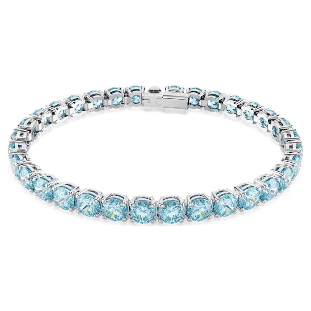 Matrix Tennis bracelet, Round cut, Blue, Rhodium plated | Swarovski