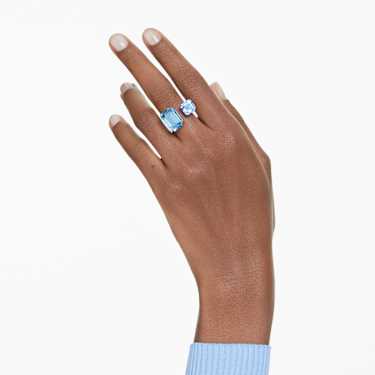 Millenia open ring, Octagon cut, Blue, Rhodium plated | Swarovski