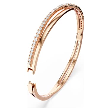 Hyperbola bangle, White, Rose gold-tone plated | Swarovski