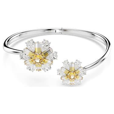 Idyllia bangle, Flower, Yellow, Rhodium plated | Swarovski