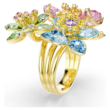 Idyllia ring, Mixed cuts, Flower, Multicolored, Gold-tone plated