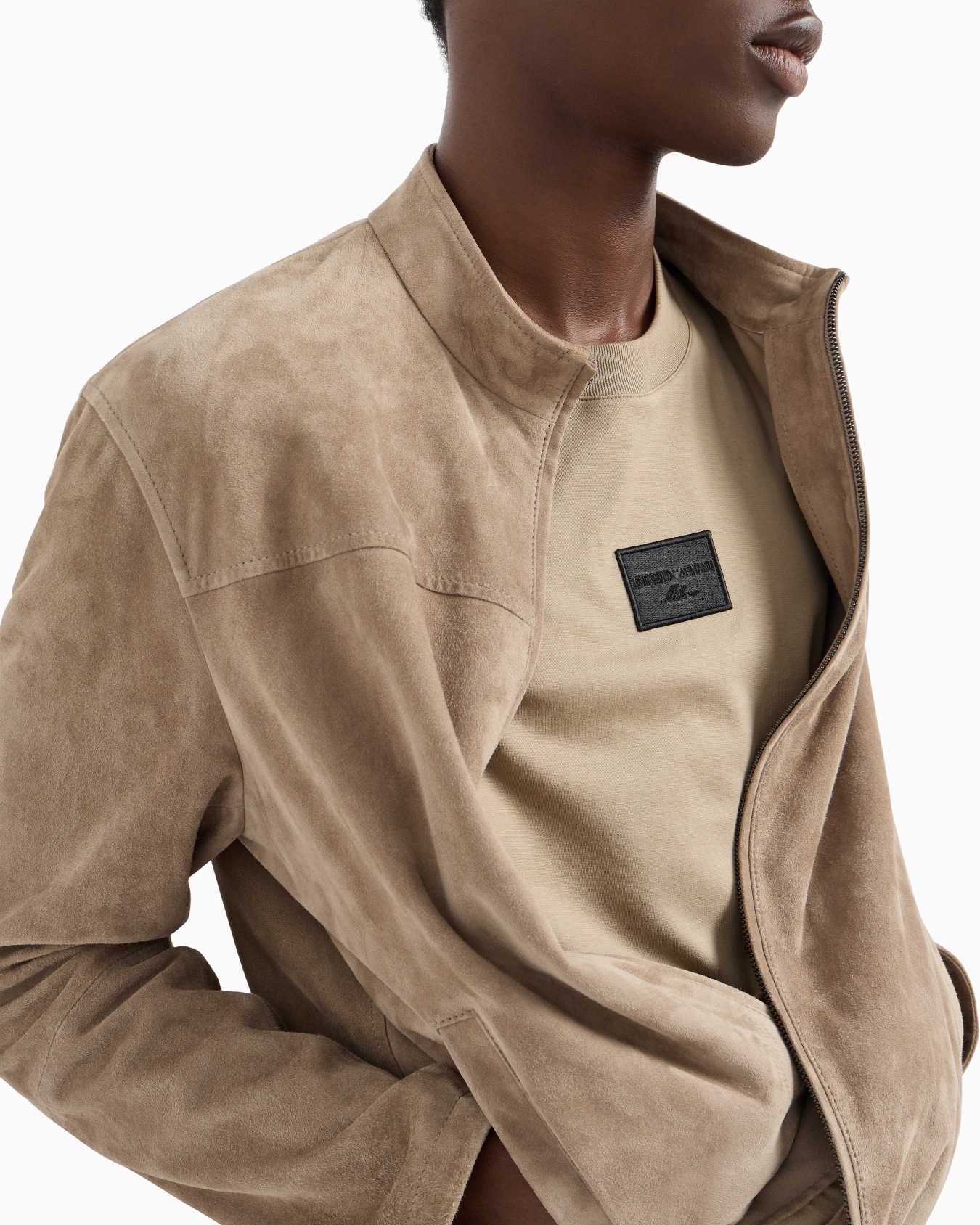 Suede goatskin full-zip jacket | Emporio Armani