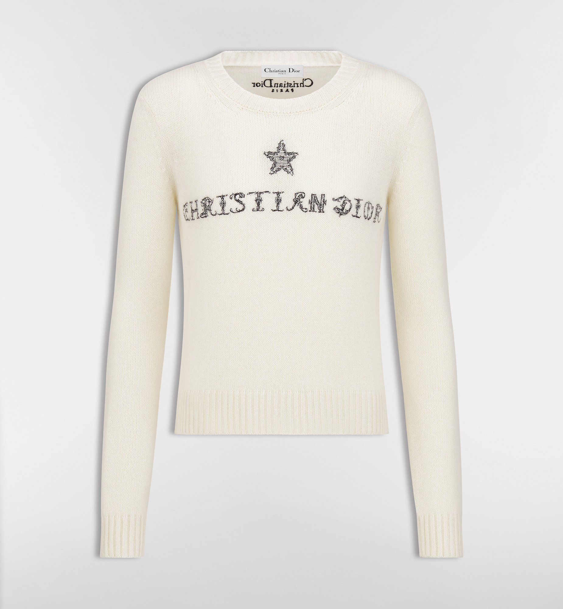 Sweater White Cashmere Knit with Black Dior Alphabet Motif | DIOR