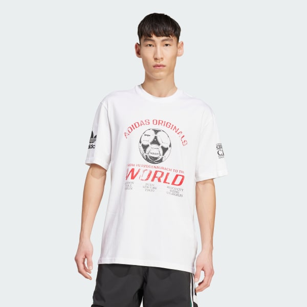 アディダス 90年代のサッカー グラフィック半袖Tシャツ - ホワイト