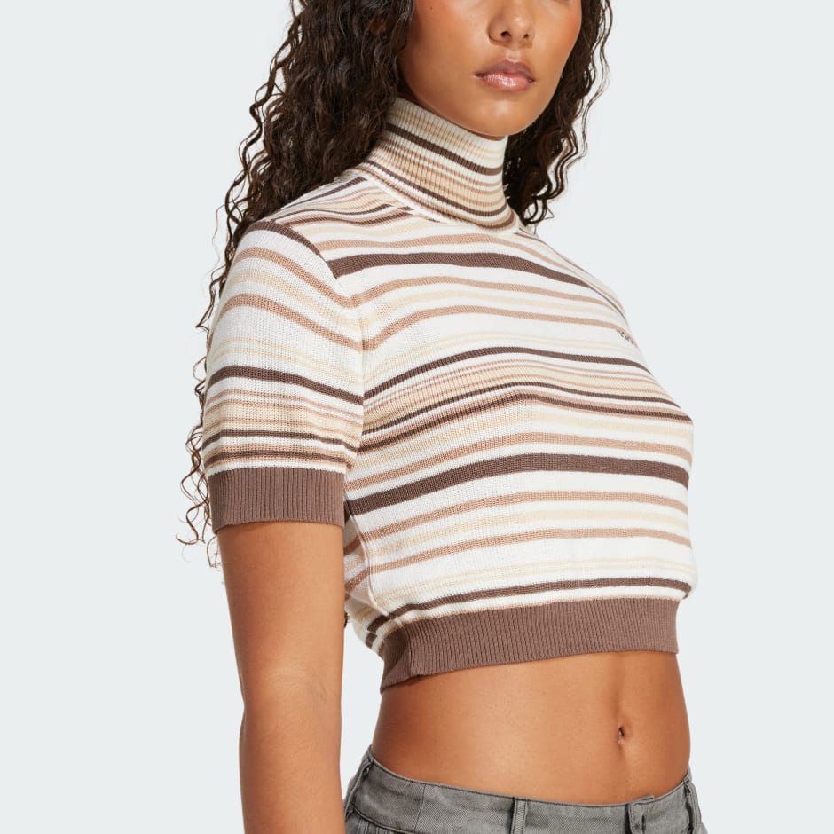 CLOTHING - Striped Cropped Turtleneck - Brown | adidas Oman
