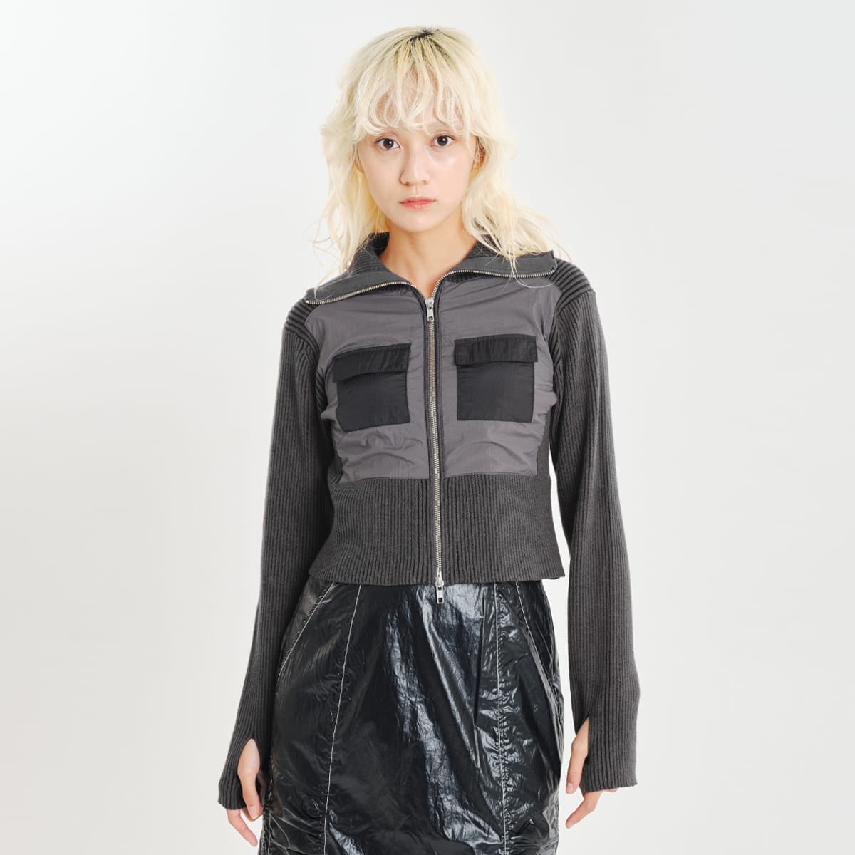 atmos pink Docking Knit Zip-up GRAY （アトモス ピンク ドッキング