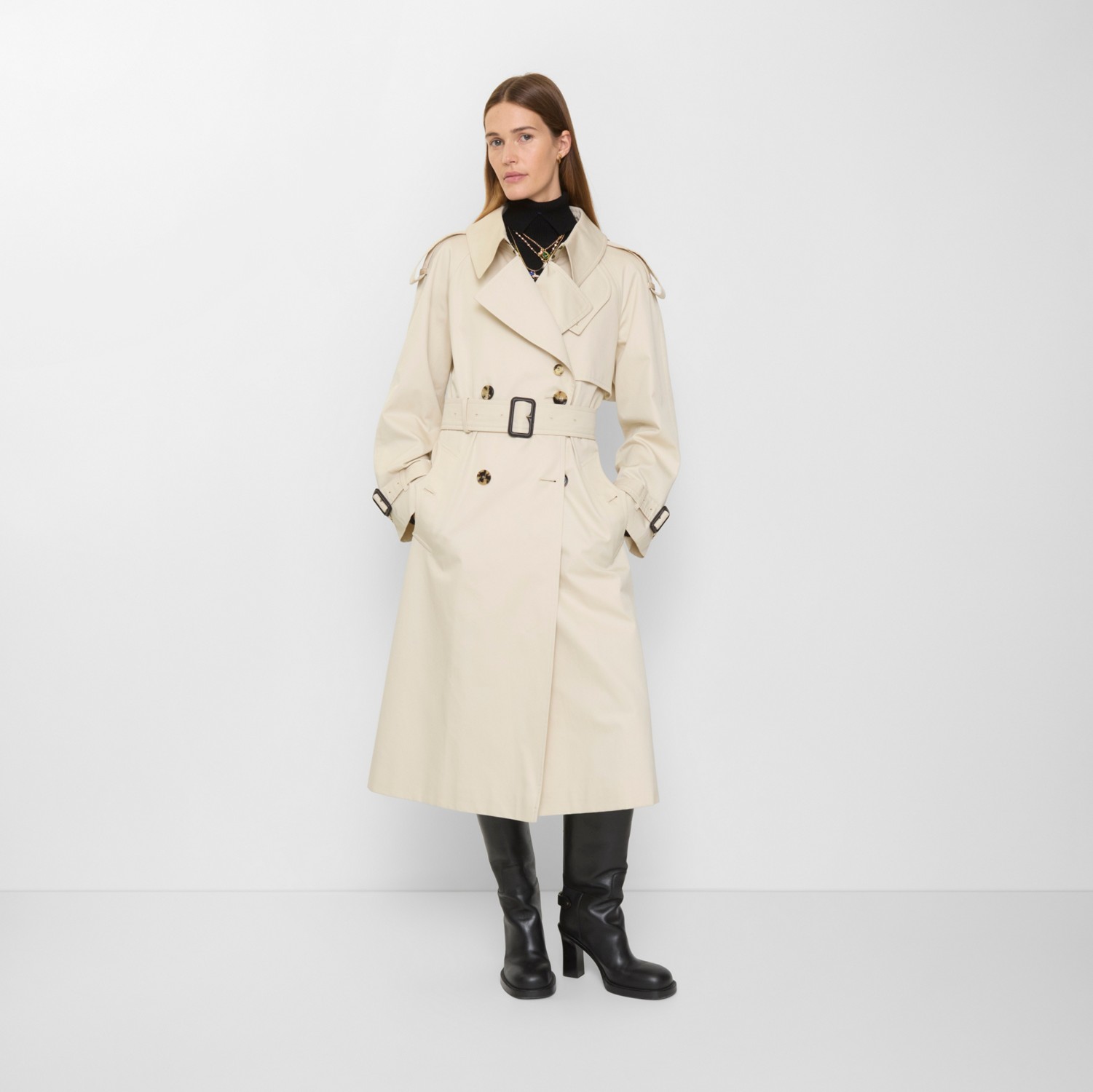 Long Gabardine Fitzrovia Trench Coat in Clam beige - Women, Cotton