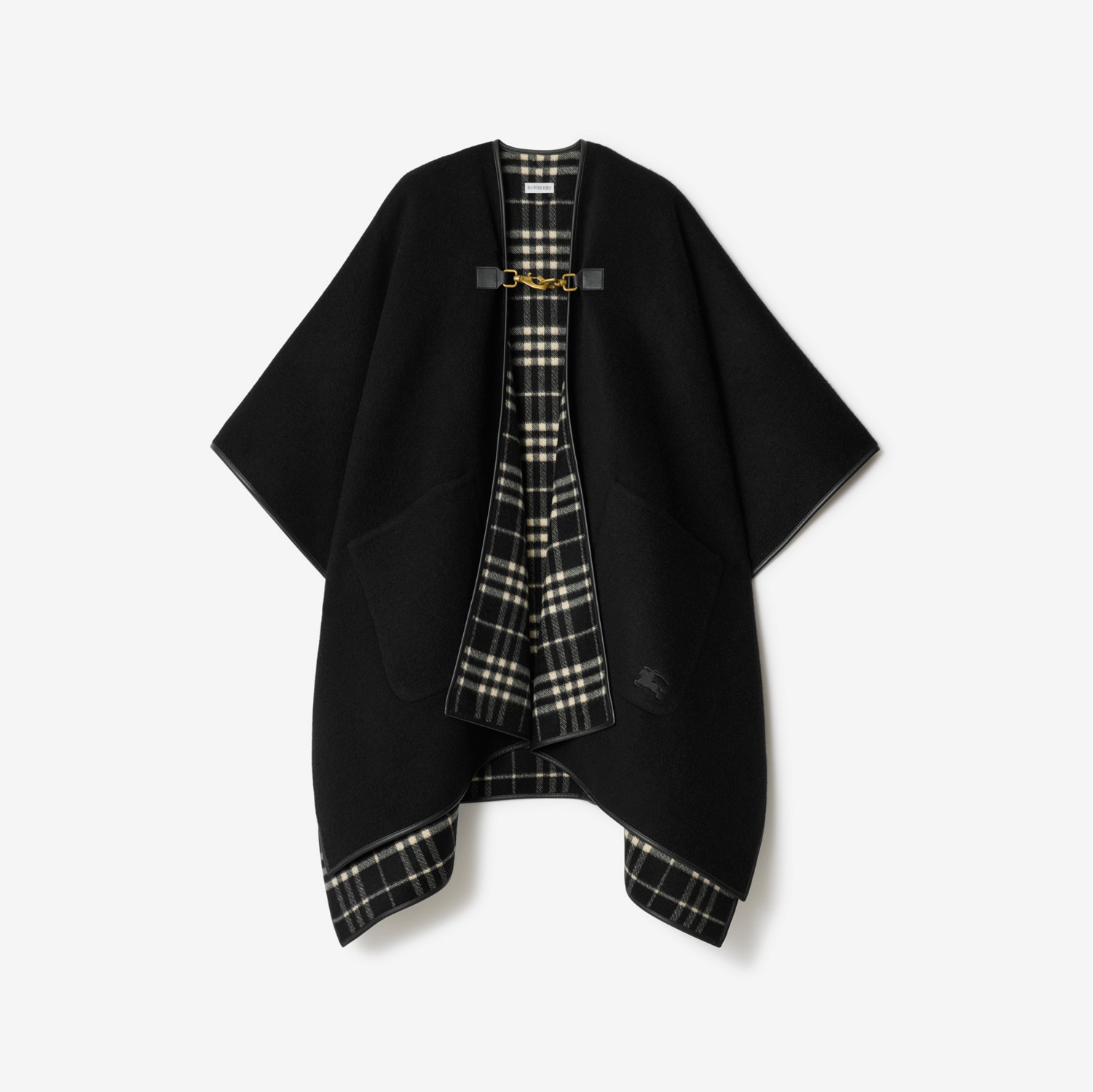 チェック カシミアケープ (ブラック／キャラコベージュ) | Burberry