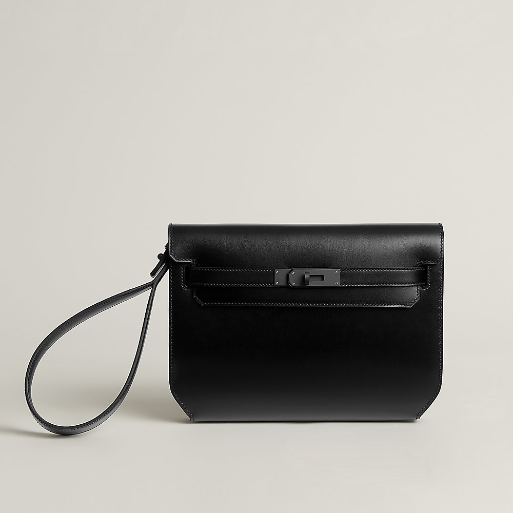 Kelly depeches 25 monochrome pouch - Black | Hermès USA