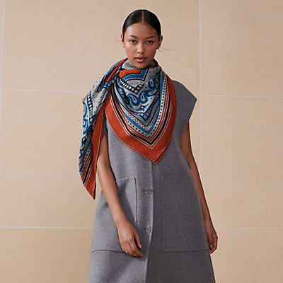 エルメス バンダナ カシシル カレジェアン140 朝の散歩 カシミヤシルク