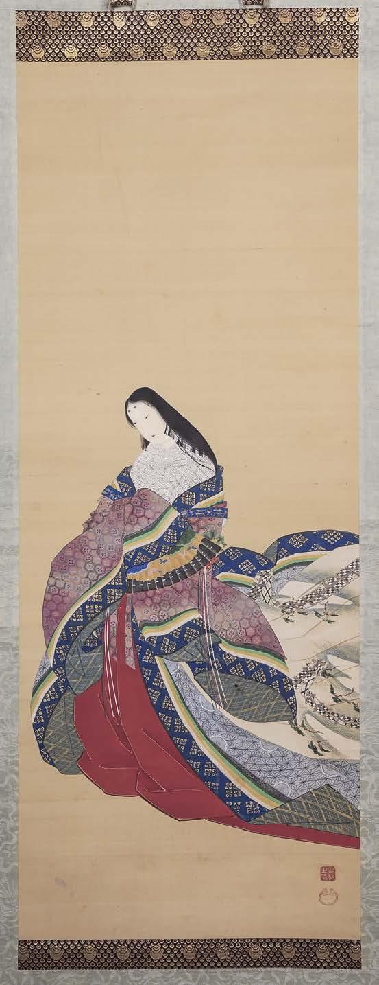日本画家吉田登穀真作肉筆！絹色紙画