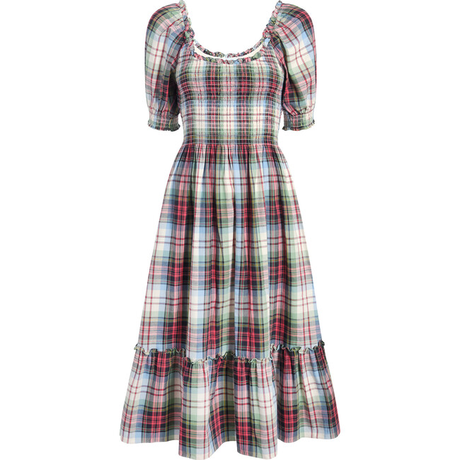 Women's The Louisa Nap Tartan Short Puff Sleeve Smock Dress, Ivory