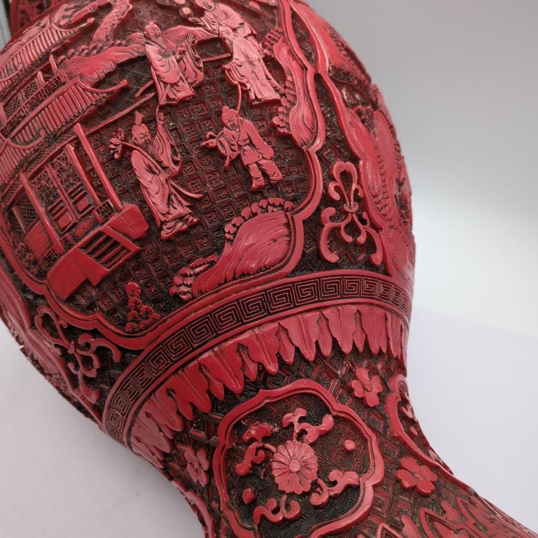 堆朱の花瓶 2点セット 中国美術 中国美術堆朱花瓶2個セット箱入花器