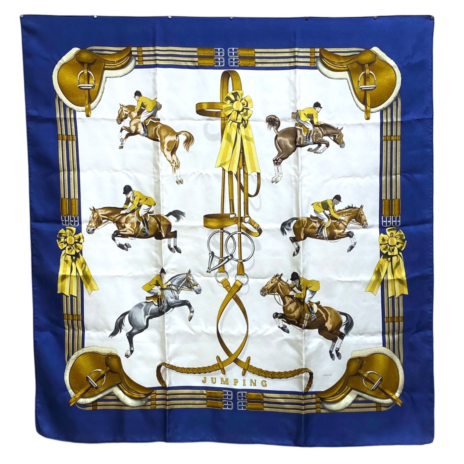 エルメス カレ90 JUMPING シルクスカーフ 乗馬 ダークブルー HERMES