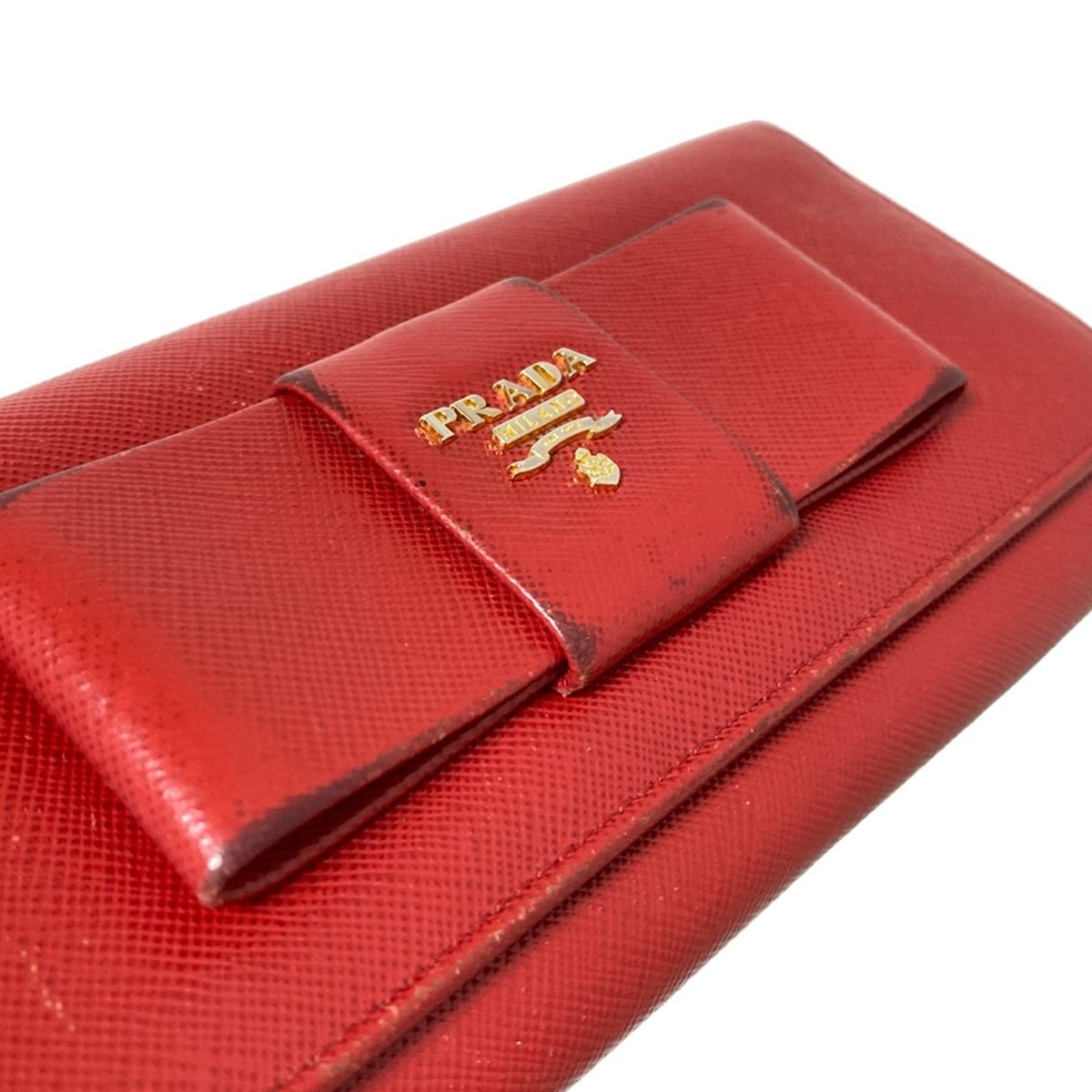 PRADA(プラダ) 長財布 - レッド リボン レザー PRADA レザー 長財布