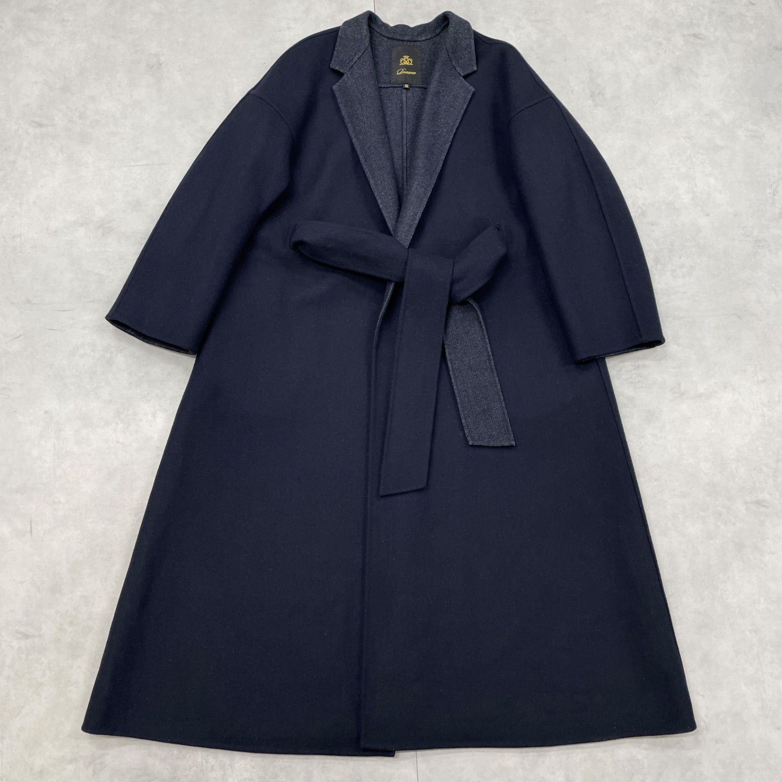 Drawer ドゥロワー ロングコート リバーコート ダブルフェイス ベルト
