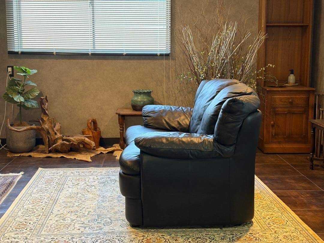 ②カウチソファ ブラックソファ 2P モダン クラシック シンプル レザー