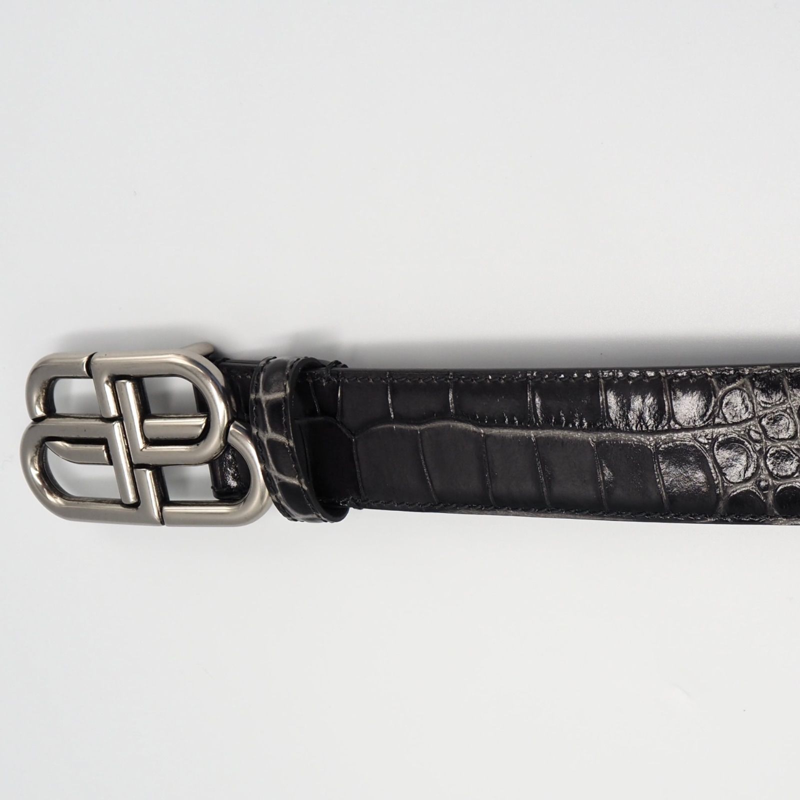 現行品】BALENCIAGA BBロゴ クロコエンボスレザー ベルト レザー