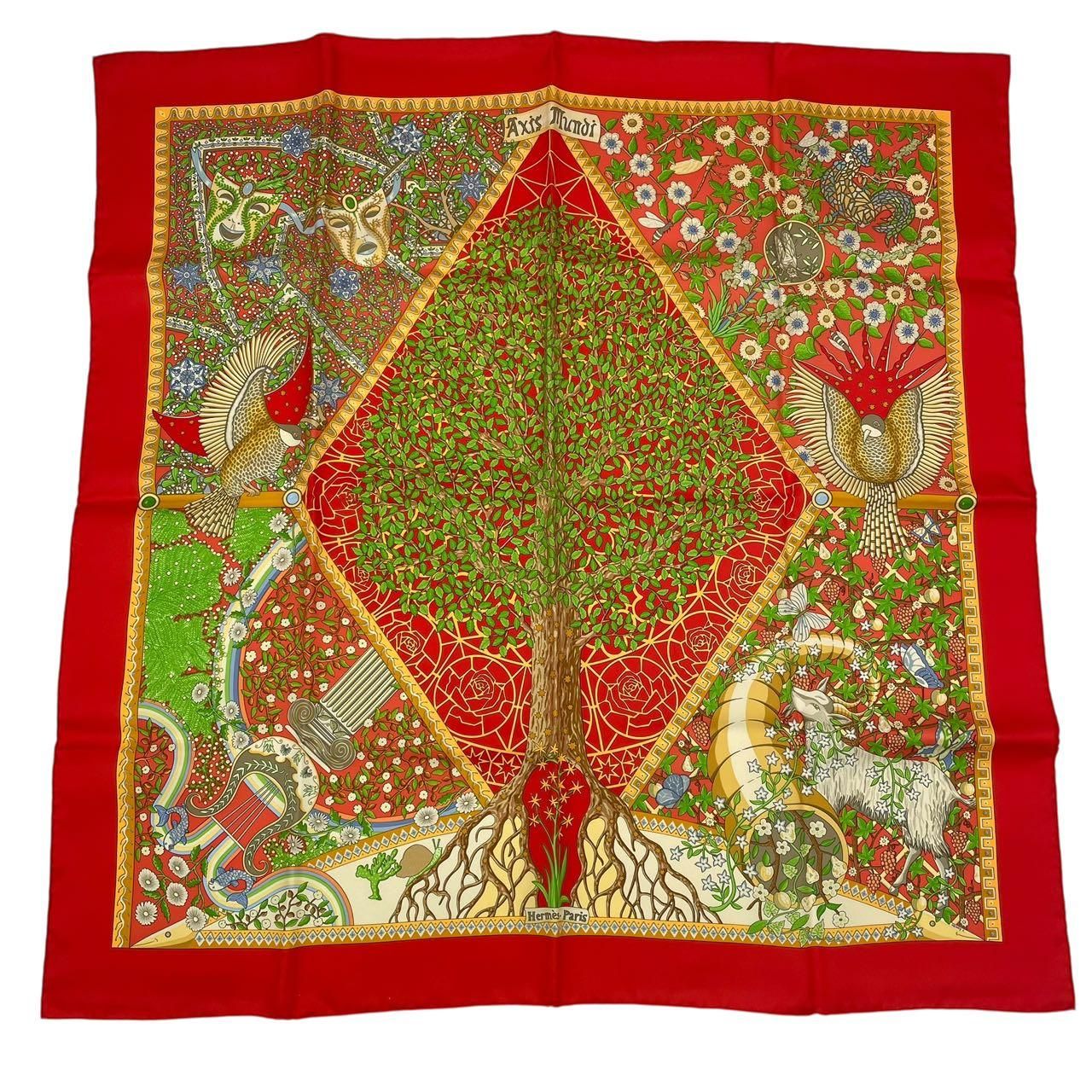 新品同様 HERMES エルメス シルク100％ スカーフ カレ90 AXIS MUNDI