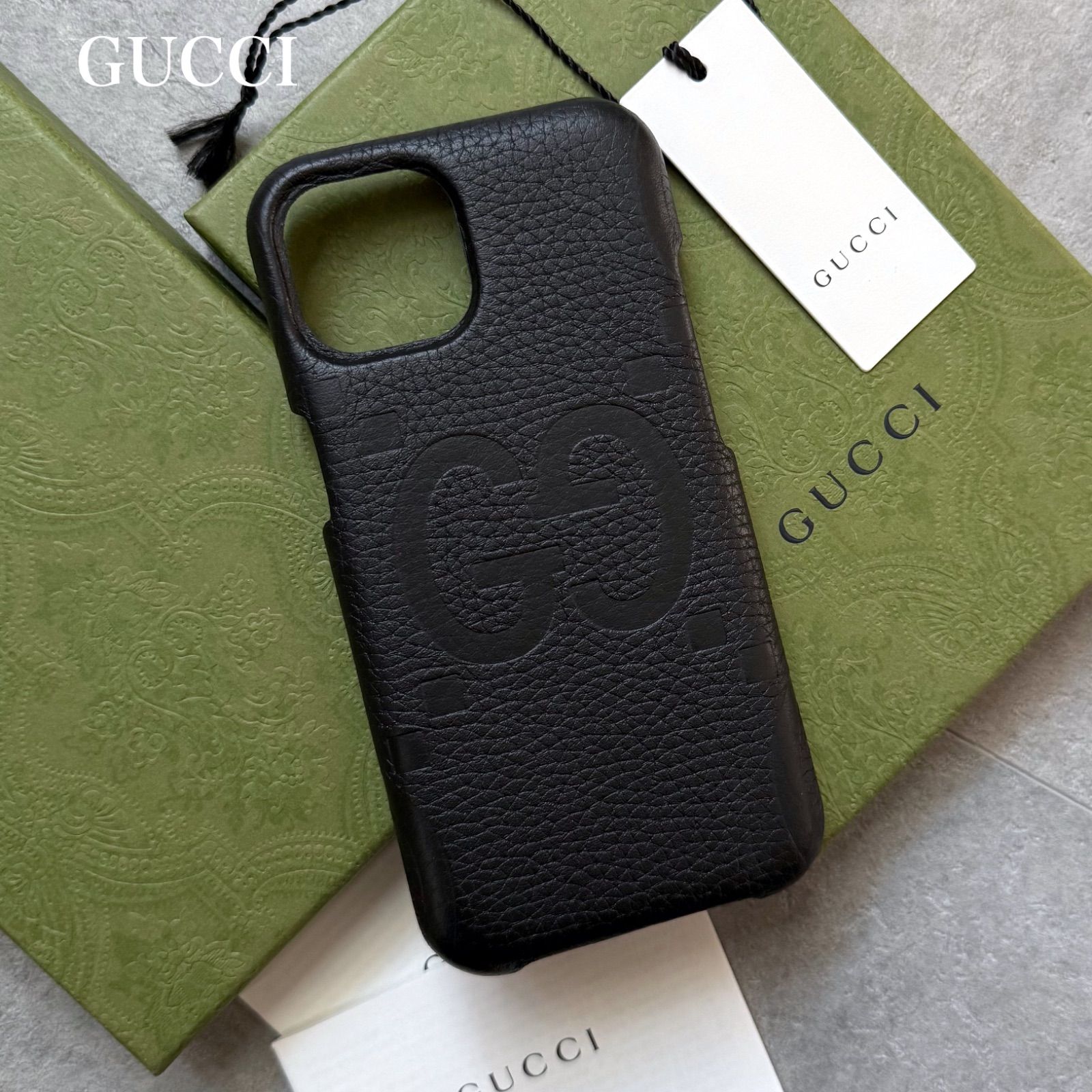 GUCCI iPhone15ケース GGパターン グレー/ブラック GUCCI iPhone15