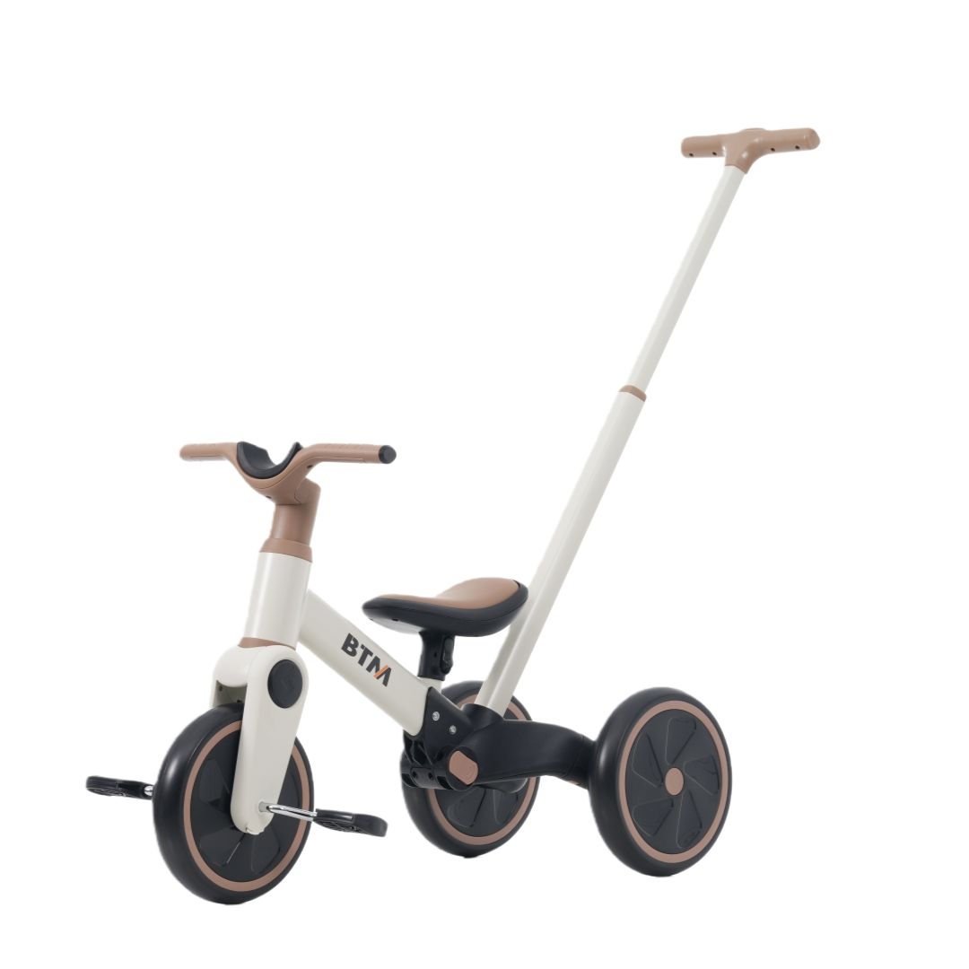 ベージュカメオ】三輪車 足けりバイク 一台4役 ベビーカー かじとり