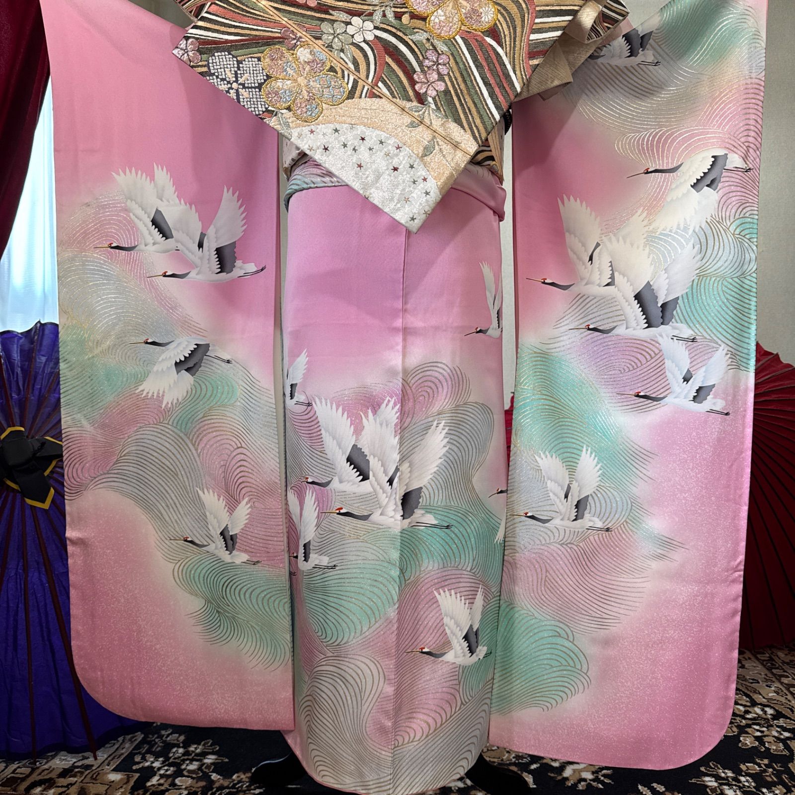 豪華振袖セット(4点)・袋帯・長襦袢(正絹/新品刺繍半衿縫い付け済み