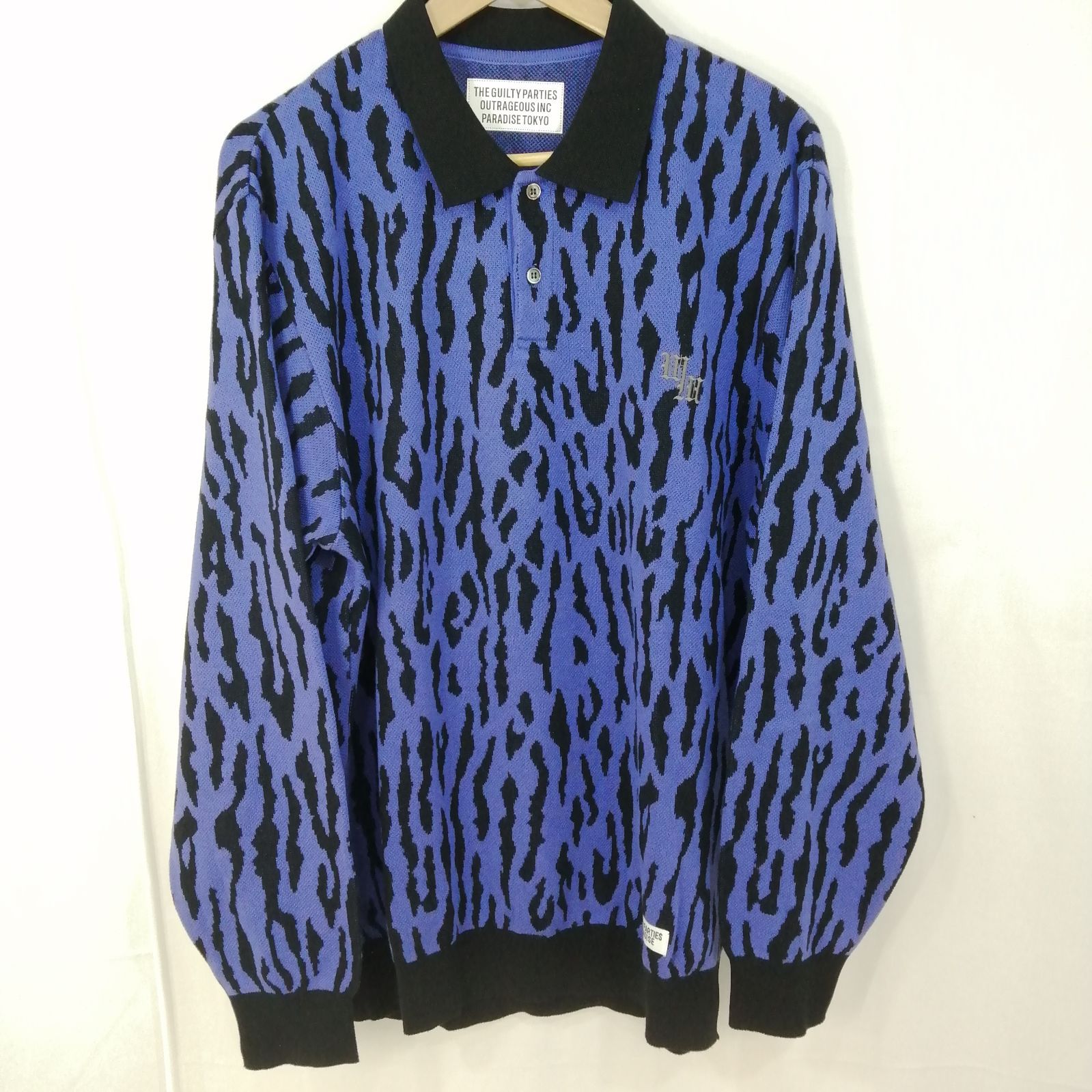 WACKO MARIA ワコマリア レオパードニットポロシャツ 長袖 パープル M