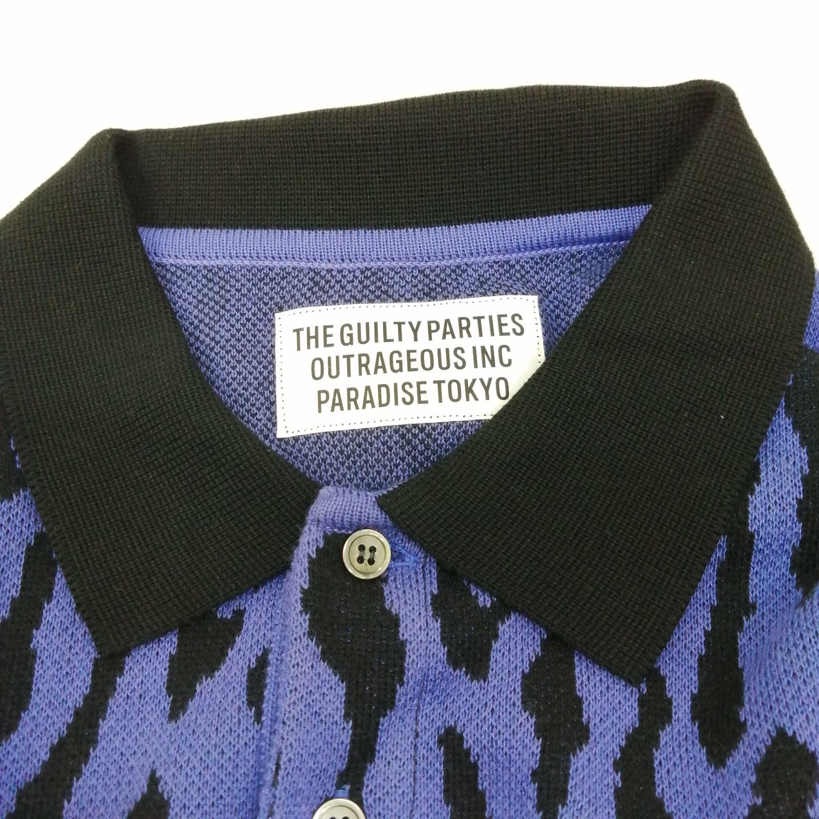 WACKO MARIA ワコマリア レオパードニットポロシャツ 長袖 パープル M