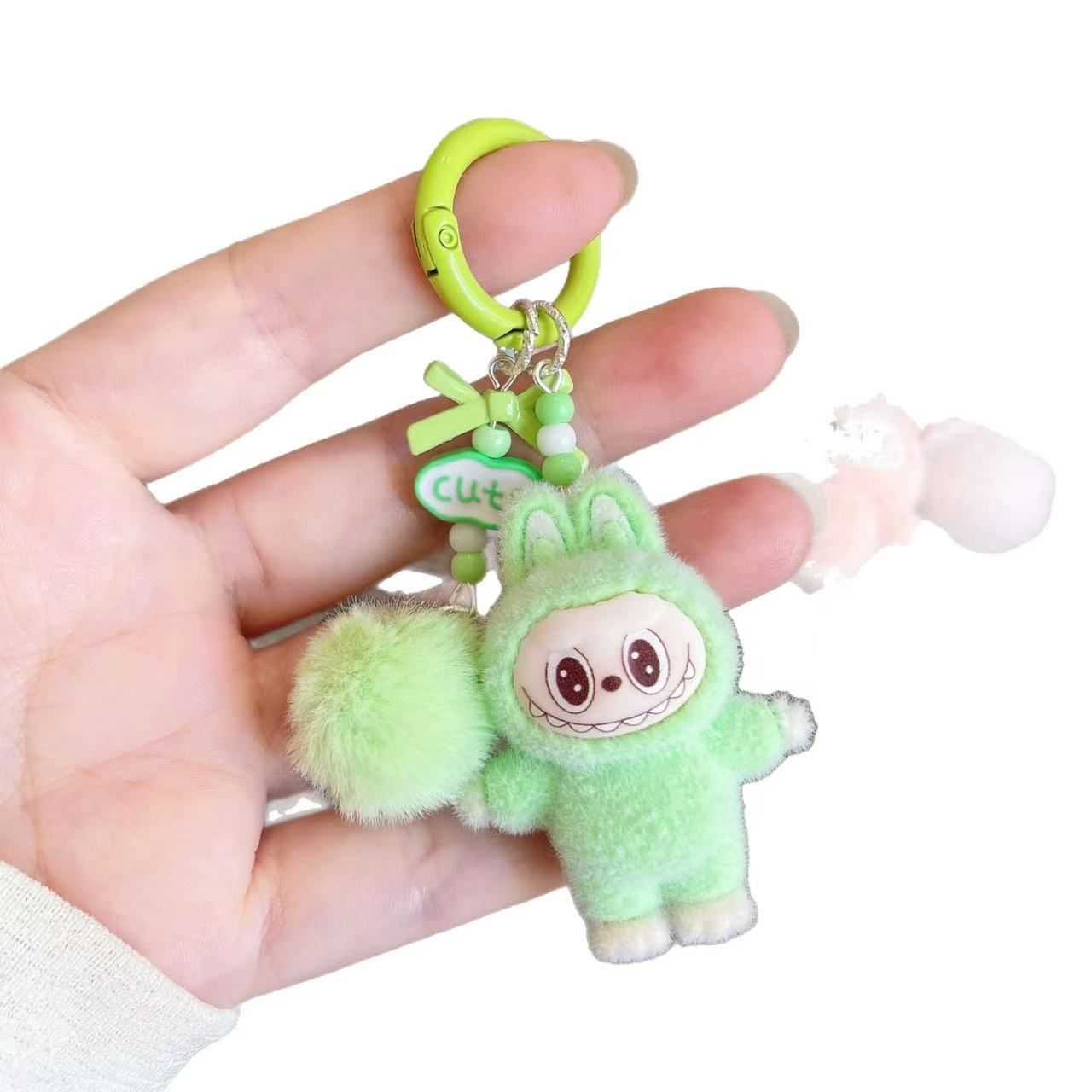 2個セット ラブブ Labubu キーホルダー ミニ ポンポンリボン付き