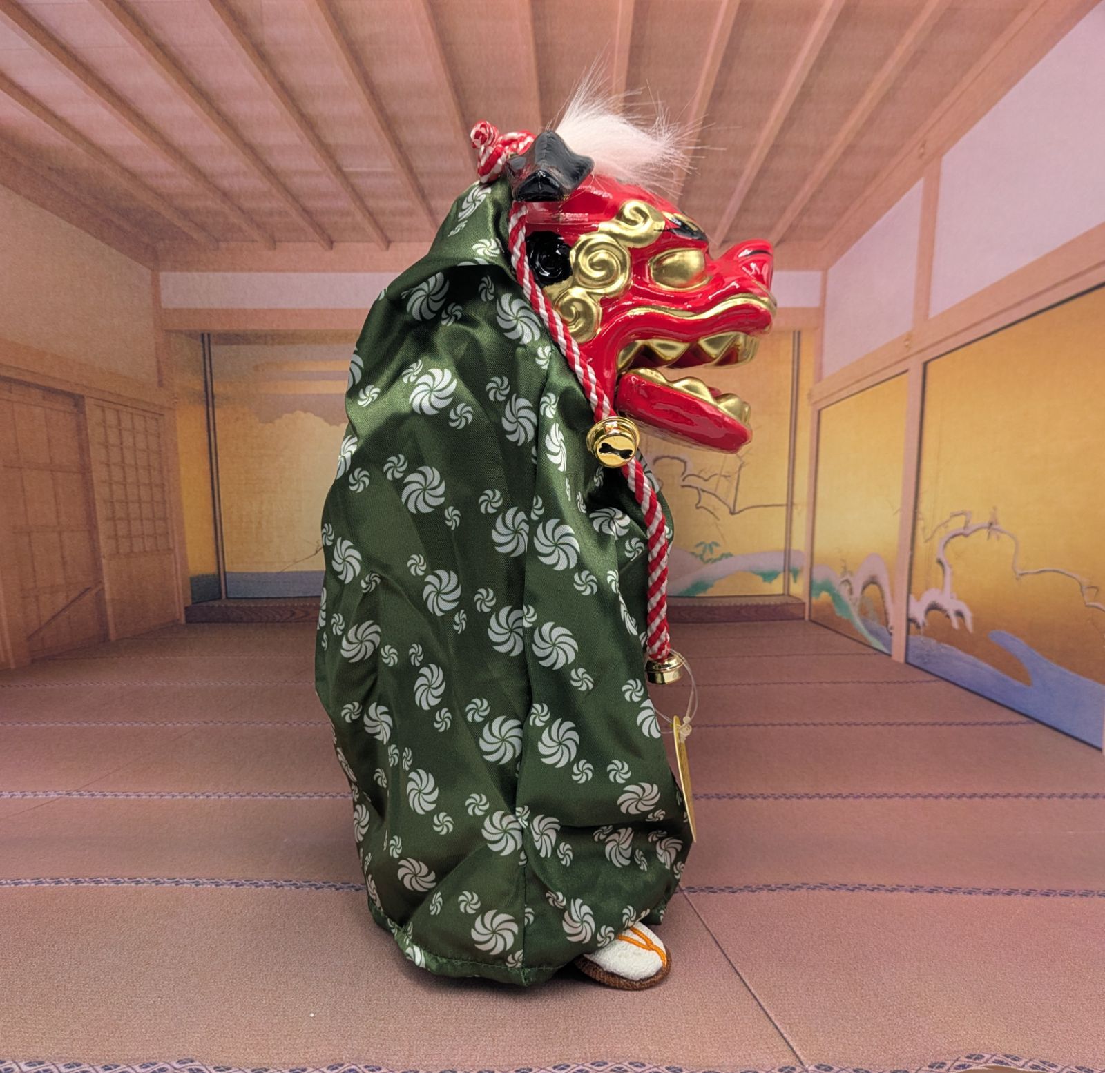 縁起物 踊る獅子舞 獅子舞 大 グリーン お正月 迎春 ダンシング獅子舞