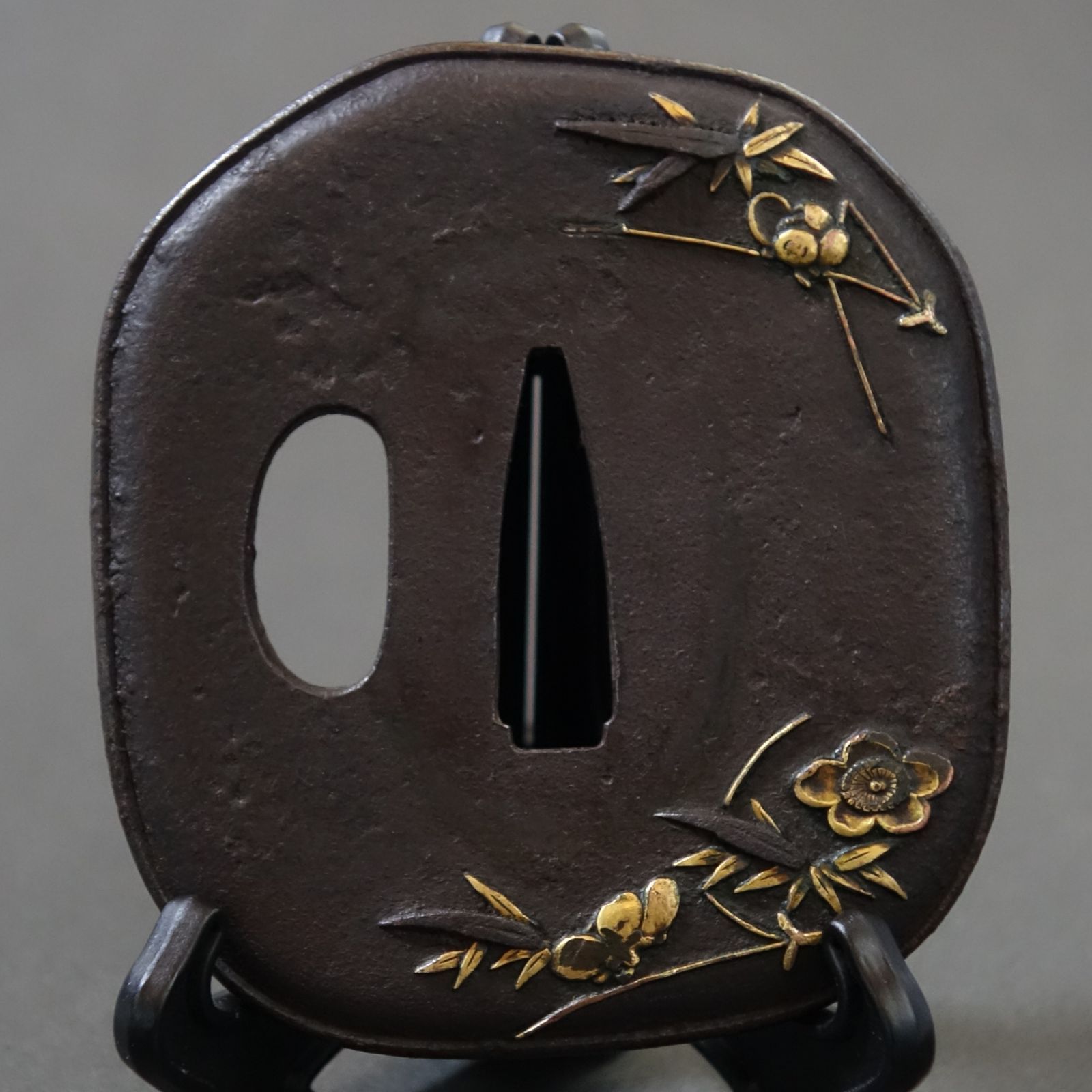 B-68 縁頭 金象嵌 武具 刀装具 骨董品 日本 時代物 美術品 工芸品 B-68