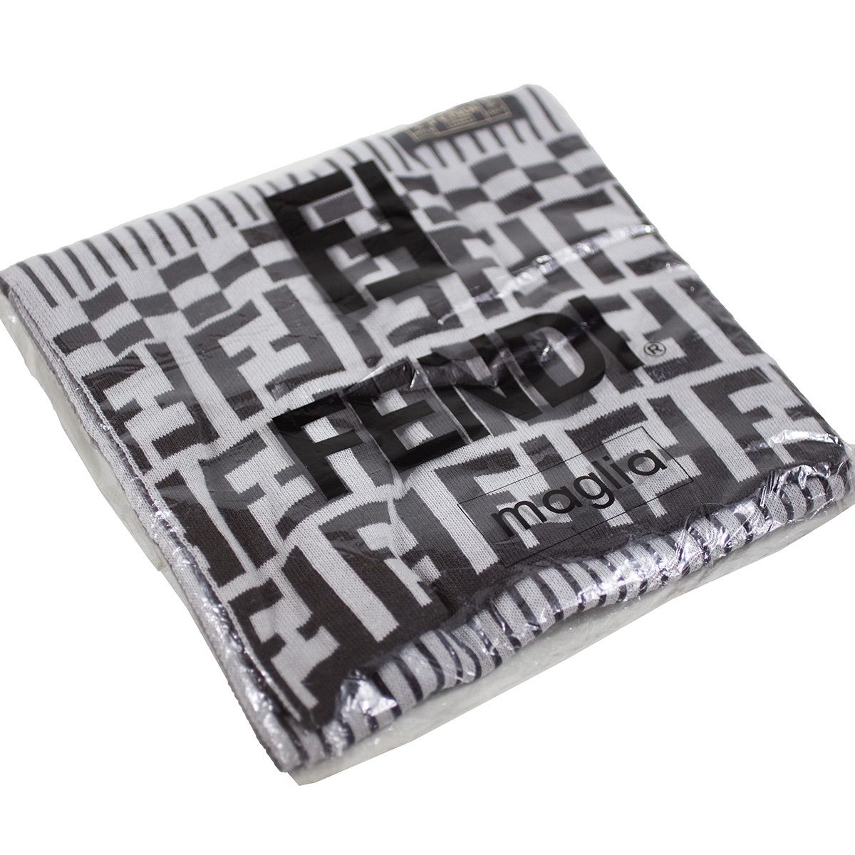 FENDI】フェンディ マフラー ズッカ柄 ストライプ グレー ブラック