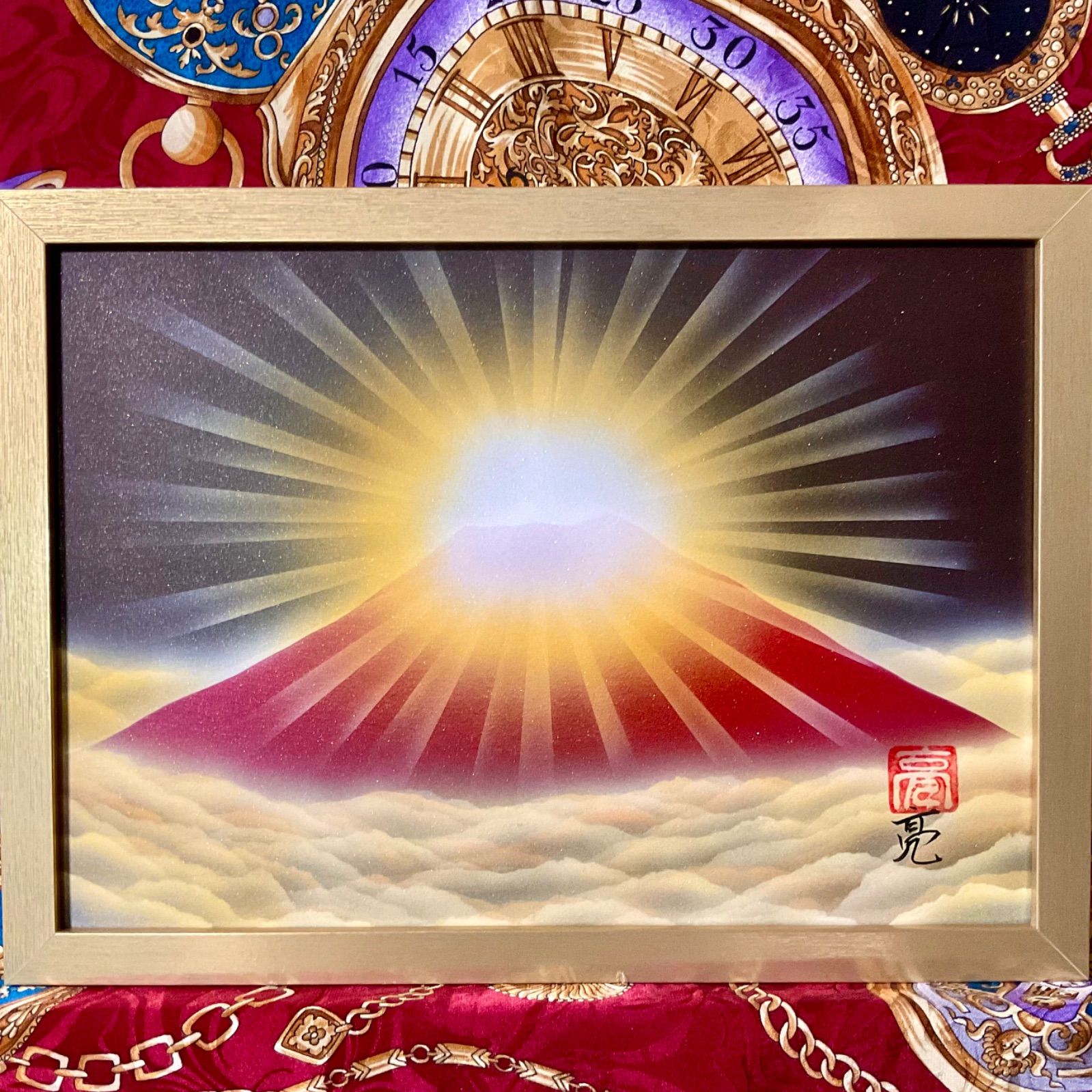 風水絵画☆強力開運アート】雲海ダイヤモンド赤富士 仕事運金運アップ