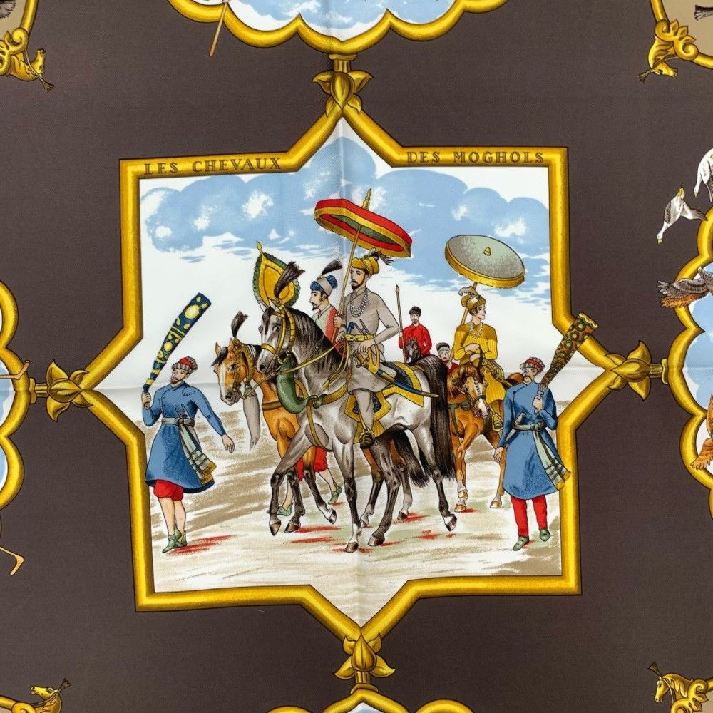 未使用級 HERMES エルメス カレ90 LES CHEVAUX DES MOGHOLS ムガル王朝
