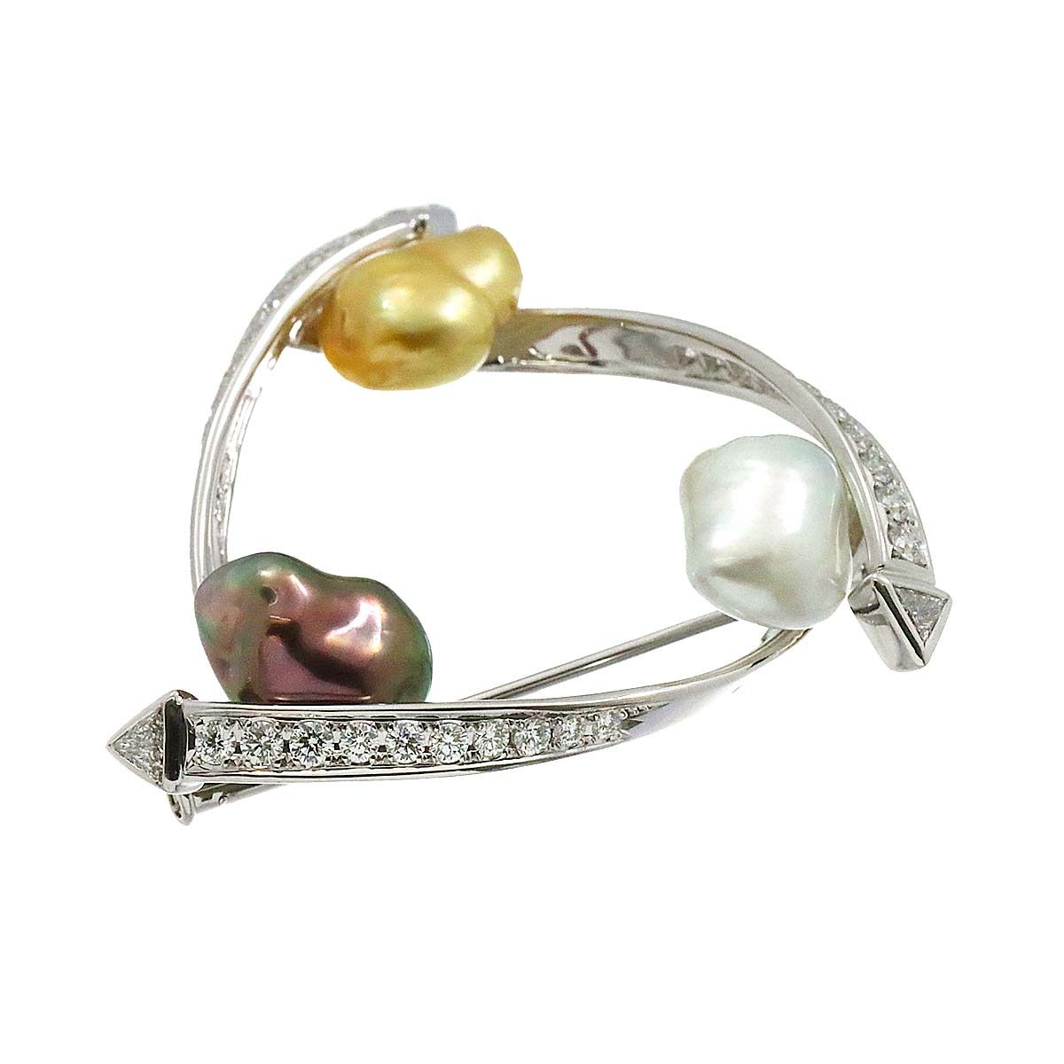 ミキモト MIKIMOTO バロック真珠 ダイヤ 1.20ct ブローチ K18 WG