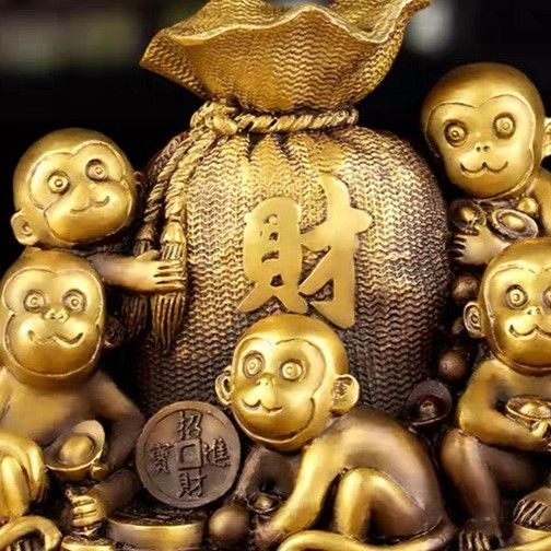 猿 サル 招財 金色 ゴールド 黄金 銅製 インテリア オブジェ 幸運 長寿