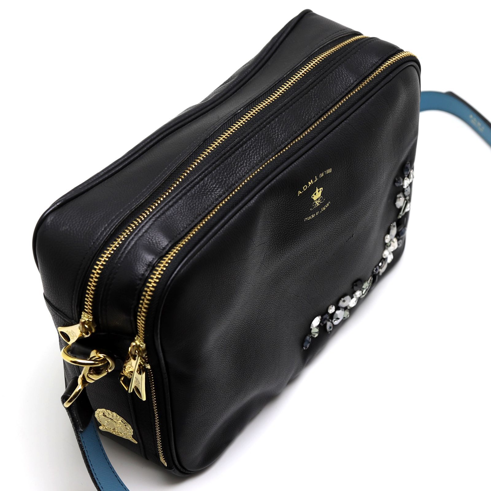 A.D.M.J. スワロフスキー スクエア ショルダーバッグ ネイビー ソフト