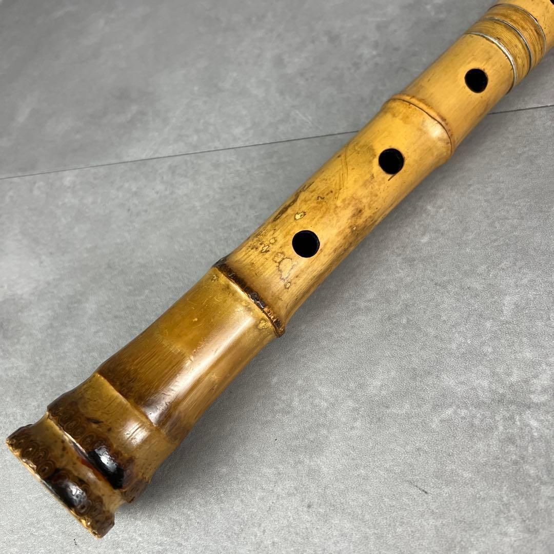人気 尺八 真竹 琴古流 バチ型 銘あり 竹治 1印 2尺2寸 5孔 和楽器 漆