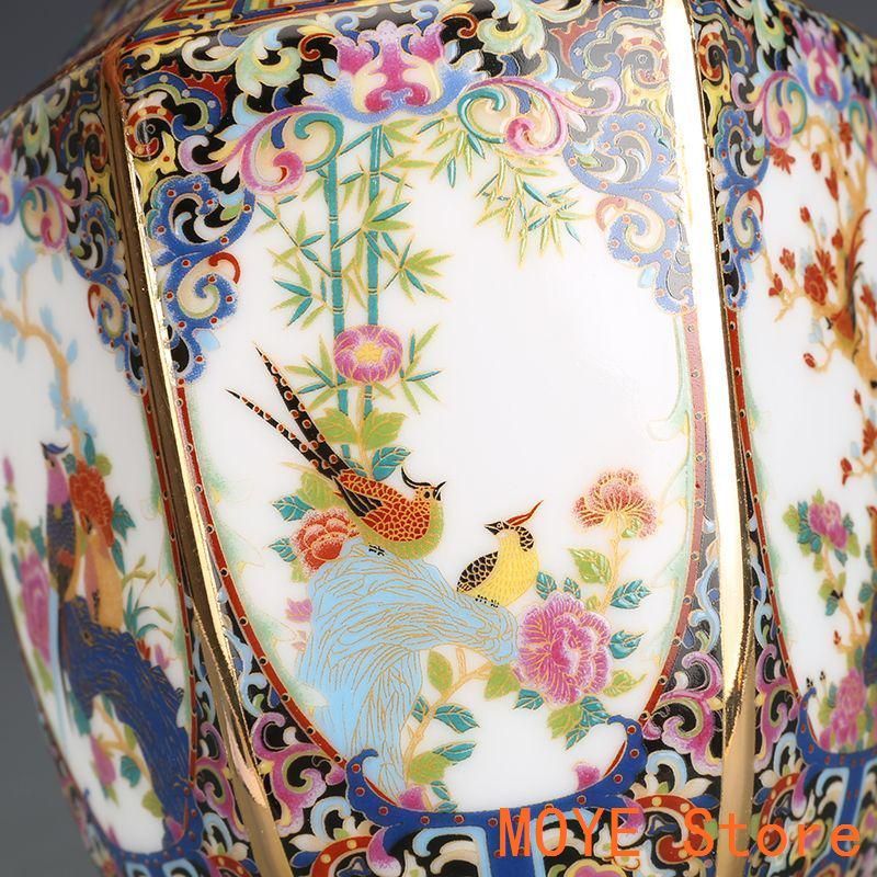 乾隆琺瑯彩六方瓶 景徳鎮 陶磁器 装飾品 現代工芸品 美術品 置物