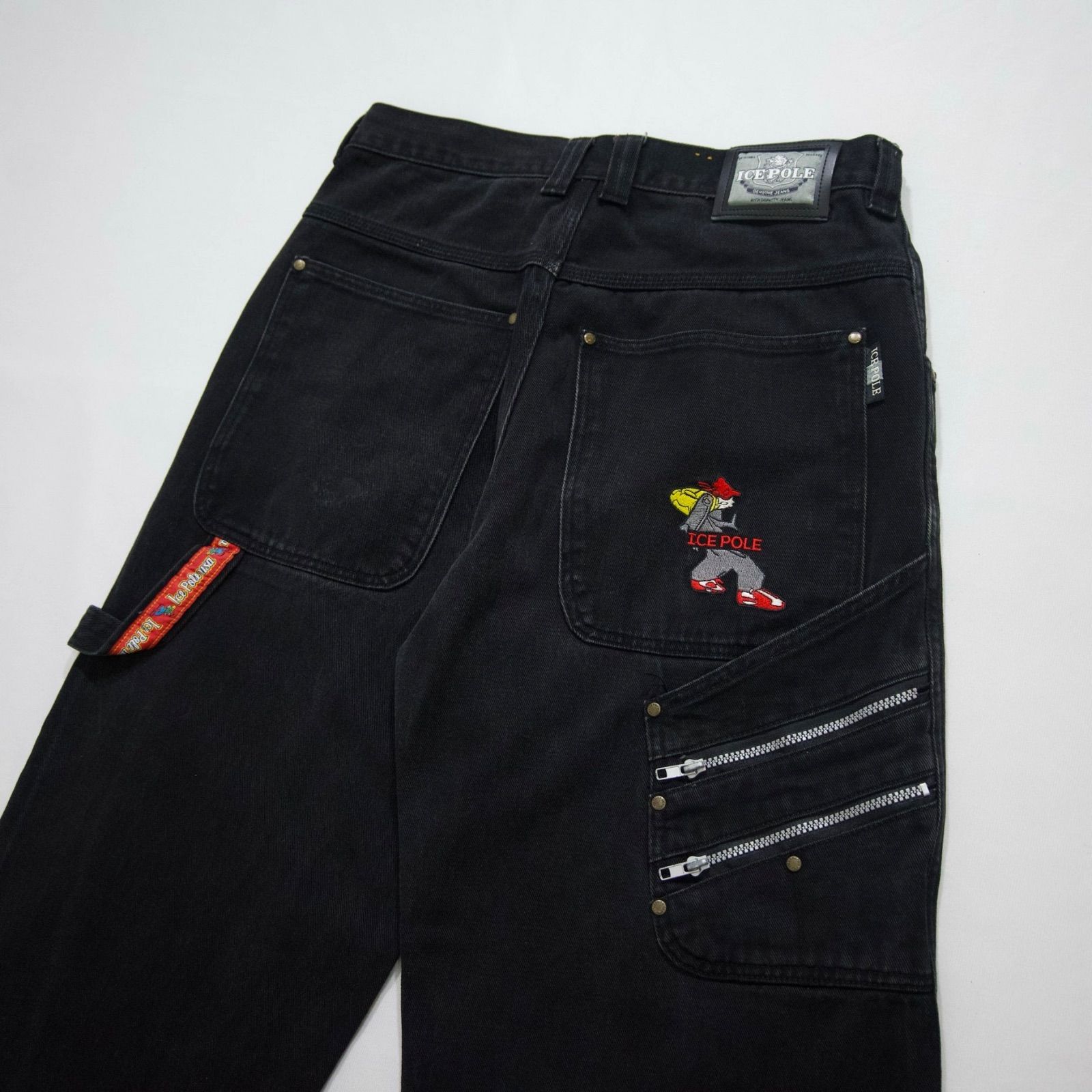 ICEPOLE B-Boy Embroidery Zipper Design Carpenter Baggy Denim