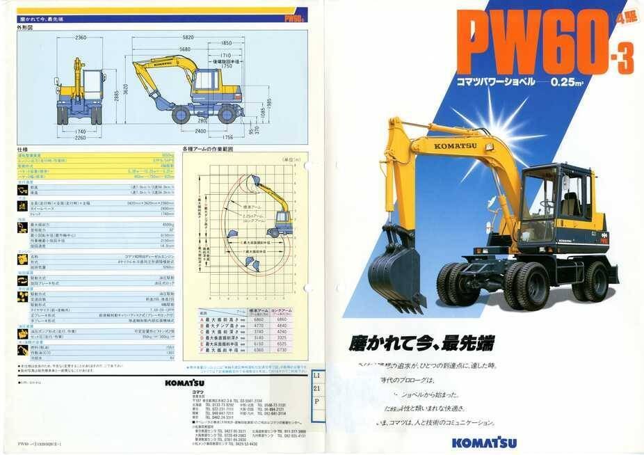 コマツ PW60-3 4駆 コマツパワーショベル 0.25m3｜建設機械化ライブラリー