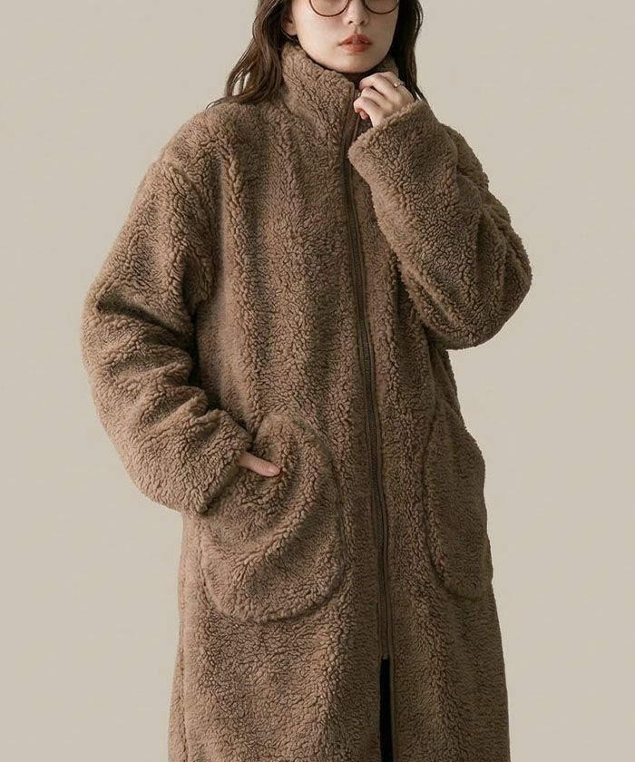 スタンドカラーボアコート レディース 秋 冬 大きいサイズ | アクア