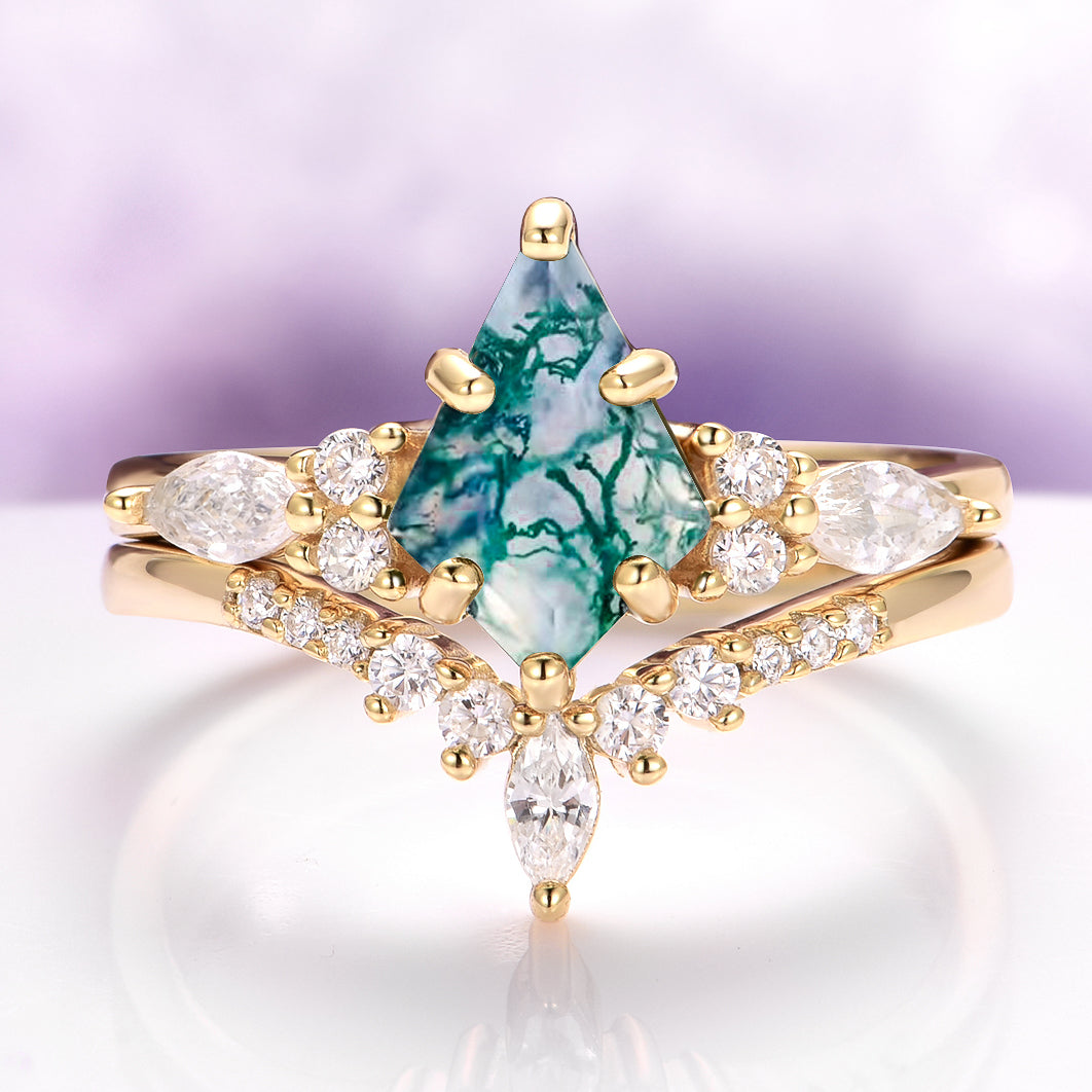 Skye Kite® Green Moss Agate Ring Set in 14K Yellow Gold Vermeil