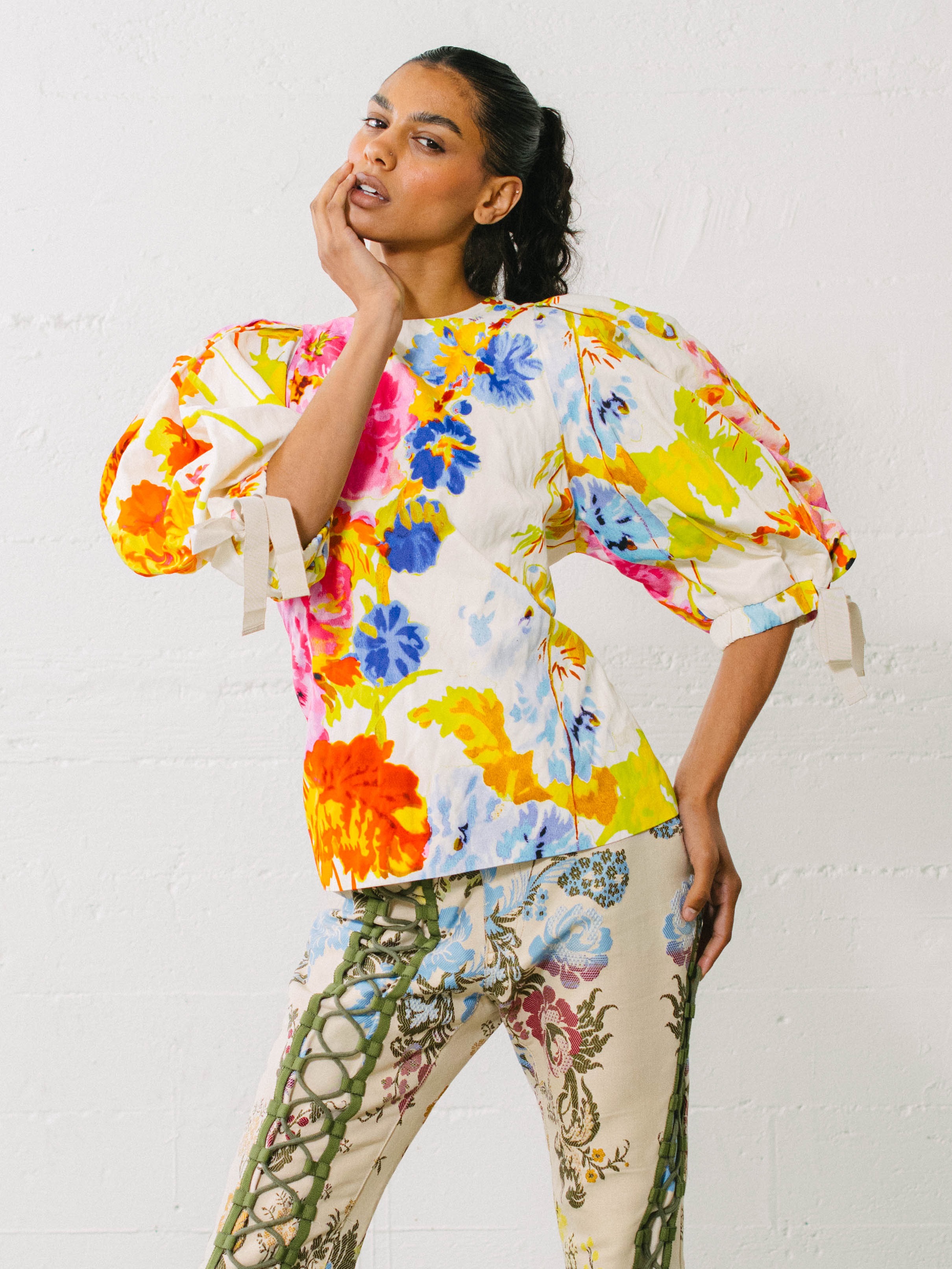 2020 Dries Van Noten X Christian Lacroix Floral Puff Sleeve Top