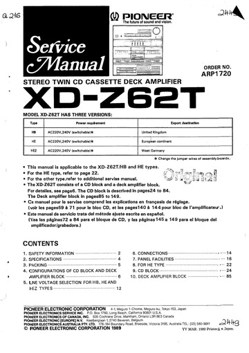 Manual: XDZ62T PIONEER : Free Download, Borrow, and Streaming