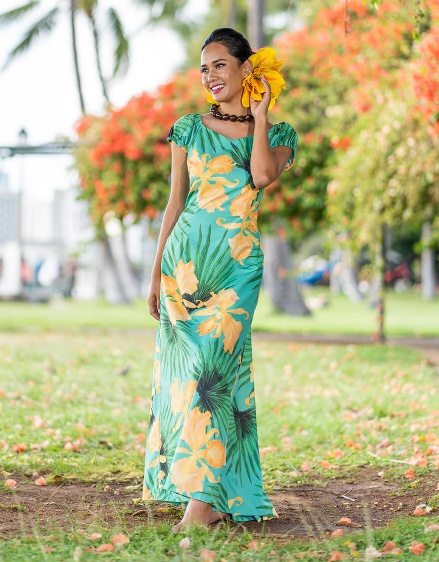 パフスリーブバックギャザードレス（ウォータリーカトレア）ミント